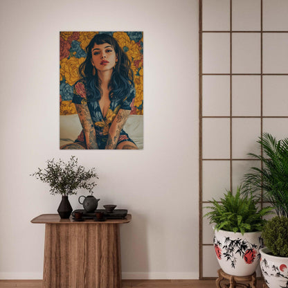 Modern Vintage Woman with Tattoos Flower Poster - Sillystroke