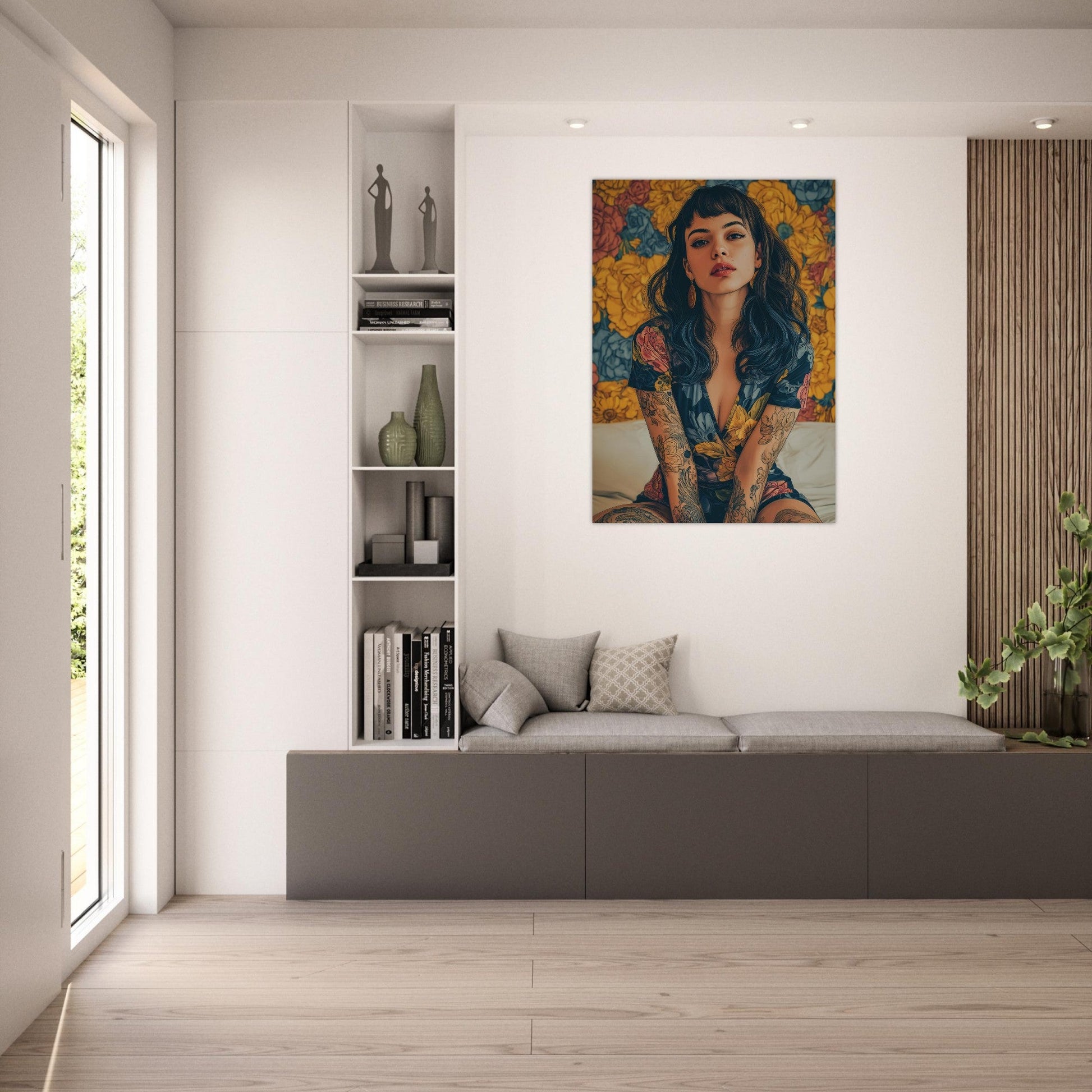 Modern Vintage Woman with Tattoos Flower Poster - Sillystroke