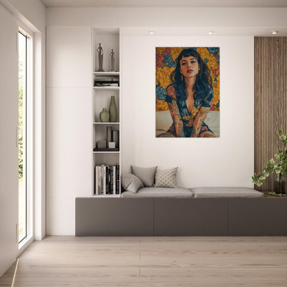 Modern Vintage Woman with Tattoos Flower Poster - Sillystroke