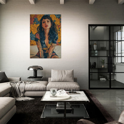 Modern Vintage Woman with Tattoos Flower Poster - Sillystroke