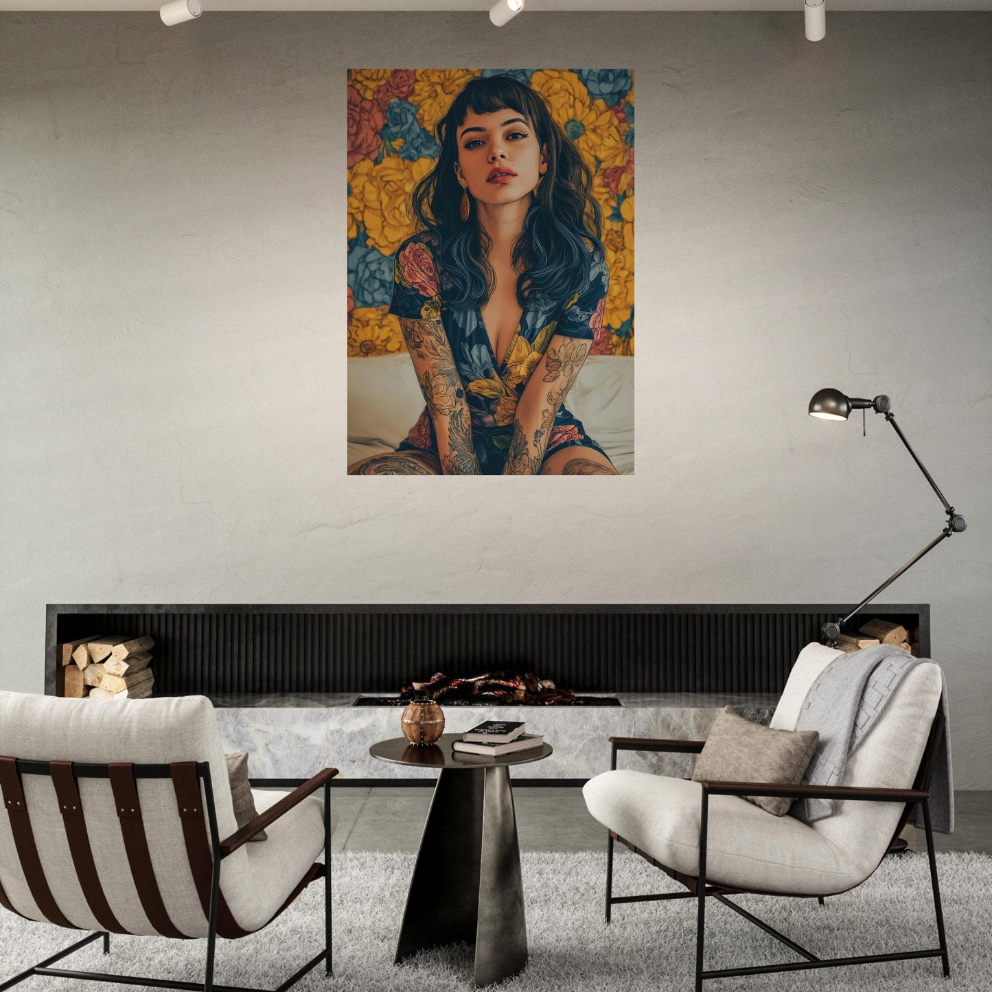 Modern Vintage Woman with Tattoos Flower Poster - Sillystroke