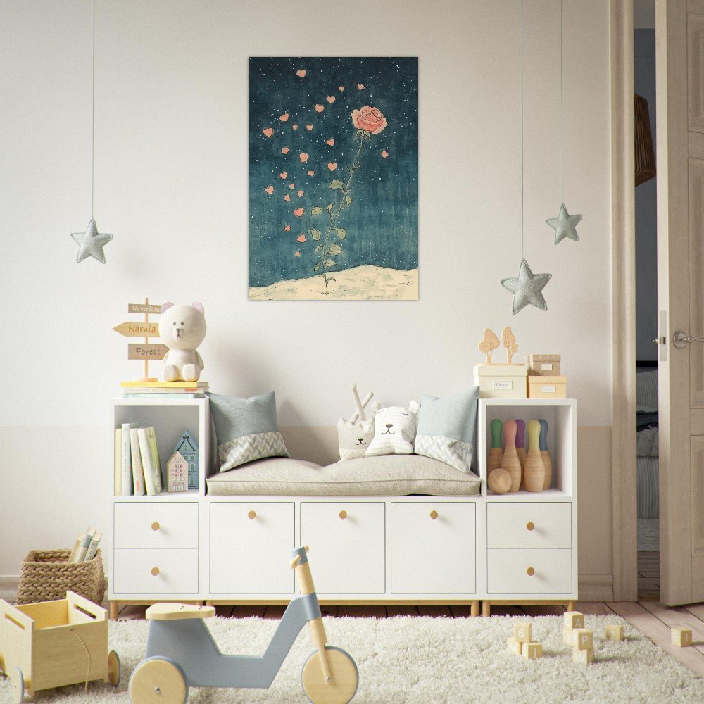 Rose with floating hearts poster - Sillystroke