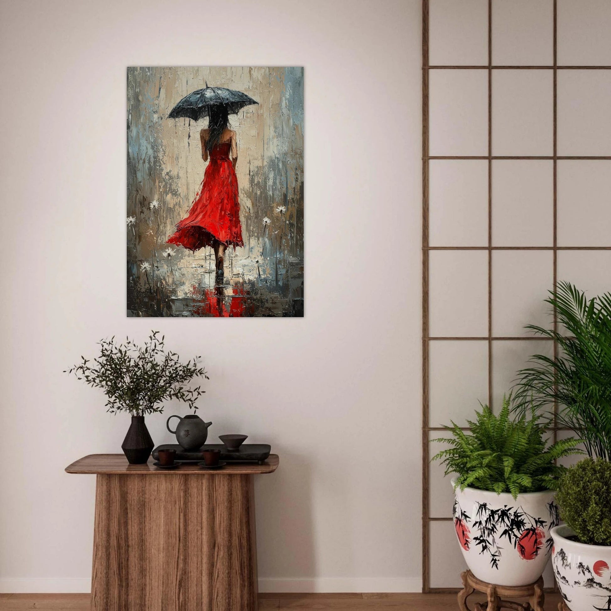 red dress umbrella painting Woman with Red Umbrella Paint Kit